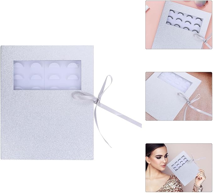 SKISUNO False Eyelash Storage Case with Tray 16-pair Empty Lash Organizer Silver Cosmetic Display Box for Eyelash Aftercare and Professional Makeup Use