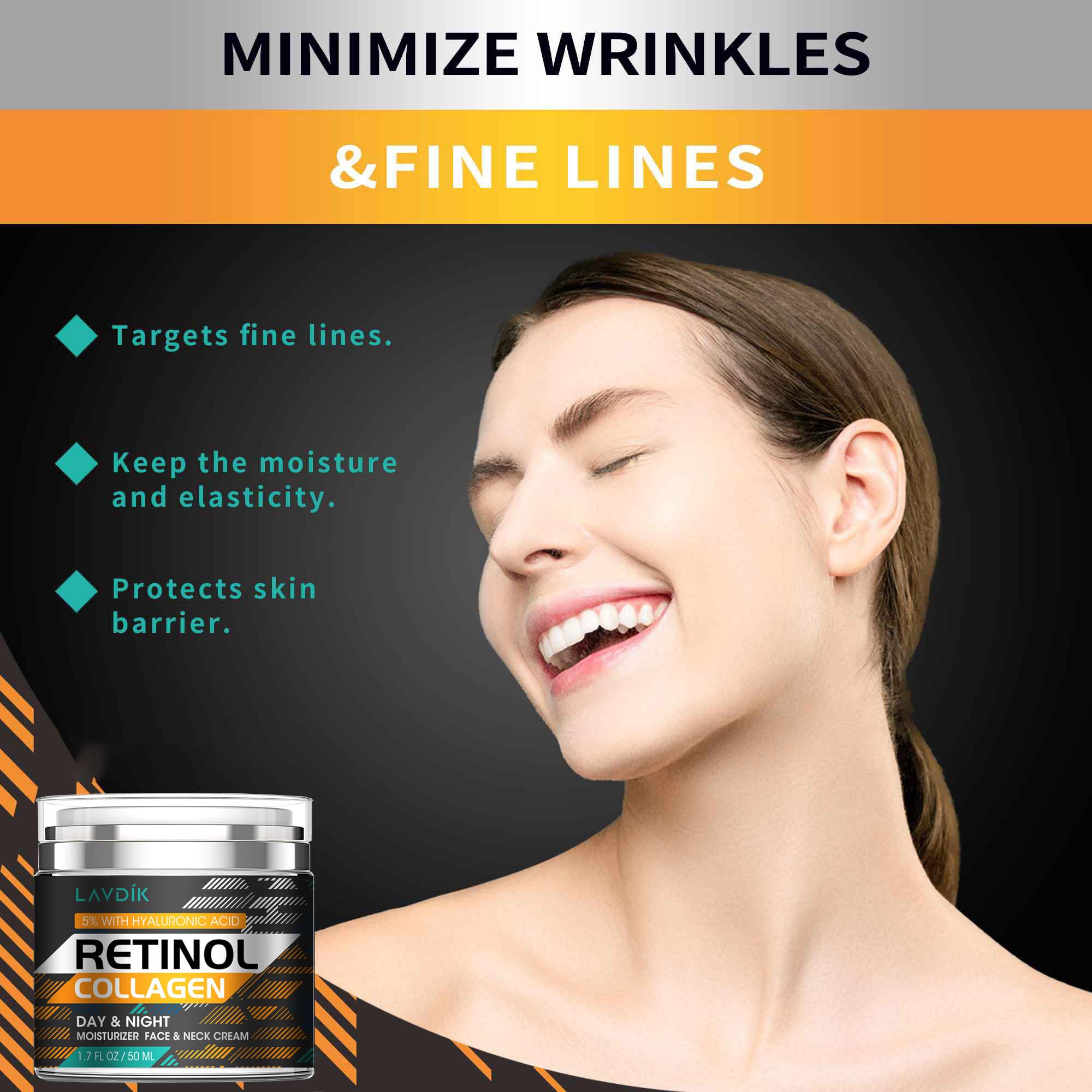 Retinol Cream for Face with Hyaluronic Acid, Moisturizer Anti Aging Collagen Cream for Women and Men, Reduce Wrinkles, Fine Lines, Day and Night,1.7 Fl Oz