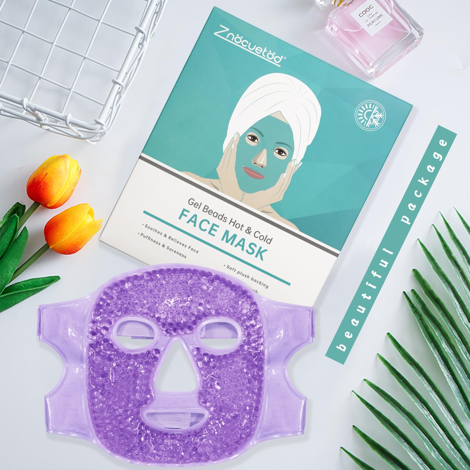 ZNÖCUETÖD Face Ice Mask Facial Ice Packs Gel Hot Cold Compress for Women