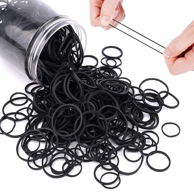 HOYOLS Assorted Size Small Rubber Bands for Black Elastics Hair Ties Braiding Ponytail Holders Mixed Size Mini Rubberbands for Girls Thick Hair No Damage 600pcs (MIX)