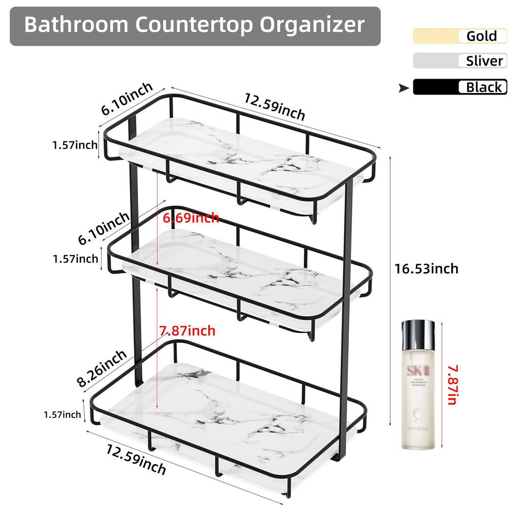 Bathroom Organizer Countertop Perfume Organizer Makeup Organizer Cosmetics Storage Display Rack Vanity Tray Dresser Stainless Steel Gold Shelf White Marble Ceramic Tray