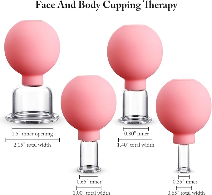 BBTO 4 Pieces Glass Cupping Set Glass Silicone Cupping Cups Massage Vacuum Suction Cupping Cups for Body Face Leg Arm Back Shoulder Muscle and Joint Pain (Pink)