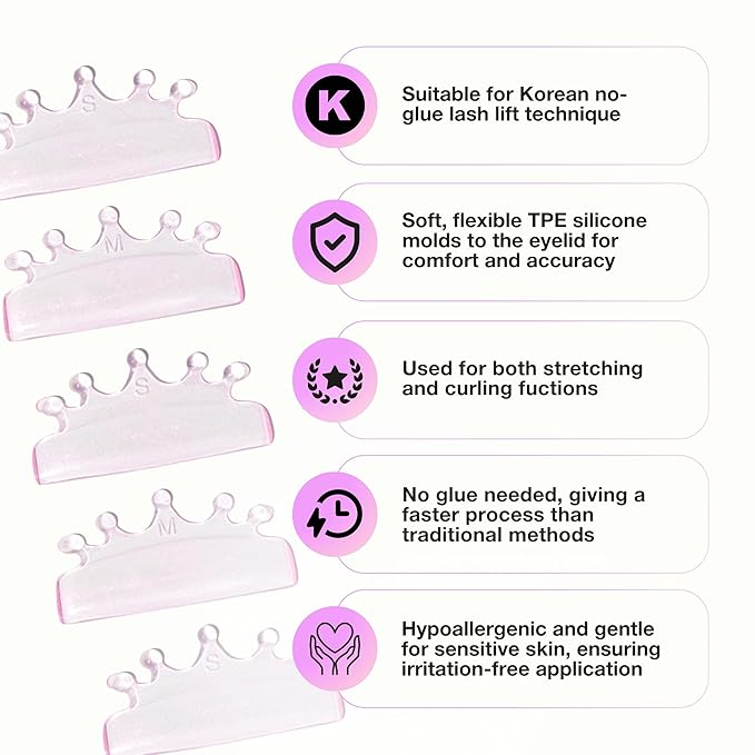Curacoro Korean Lash Lift Shields, 4 Pcs/2 Sizes Self-Adhesive Rods
