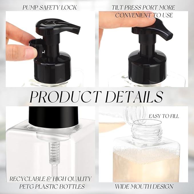 Domensi Foaming Soap Dispenser 8.5 oz Foam Pump Bottle Bulk Empty Travel Foaming Dispenser Refillable Hand Soap Plastic Pump Bottle Travel Clear Container for Bathroom Vanities(24 Pcs,Black)
