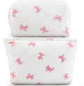 Lestp 2Pcs Small Makeup Bag Quilted Cosmetic Bag Flower Pencil Case Travel Makeup Bag Set for Women Cute Cosmetic Pouch Aesthetic Cotton Toiletry Organizer Storage Bags Puffy Zipper Pouch D