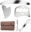 304 Stainless Steel Guasha Muscle Scraper Set, 5 in 1 Gua Sha Massage Kit and Derma Edge Scraping Tools for Physical Therapy- Deep Tissue Massage Scraper Tool for Body and Face Relaxation (Brown)