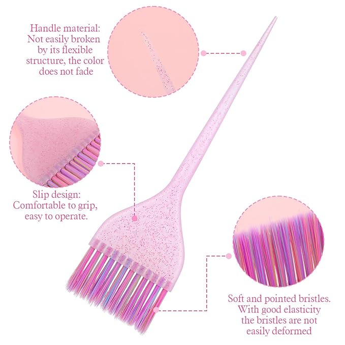 LIQWEI 3Pcs Hair Color Brush, Hair Dye Brushes, Glitter Hairs Dye Brush Set Hairs Color Remover, Applicator Brushs for Women Men Salon Use Home DIY Dyeing