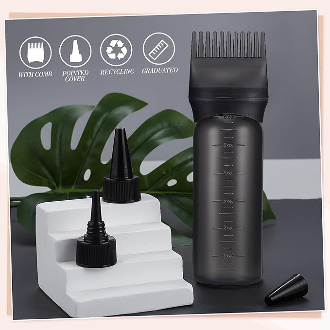 Pimoys Root Comb Hair Dye Oil Applicator Bottles For Scalp Brush, Black