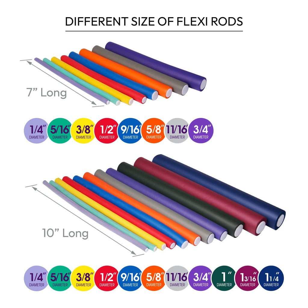 Red by Kiss Flexi Rods - Heatless Hair Curler for 90S Glamorous Bouncy Curls Beach Waves, No Slips, Sleep Styler (7" Length, 9/16" Diameter)