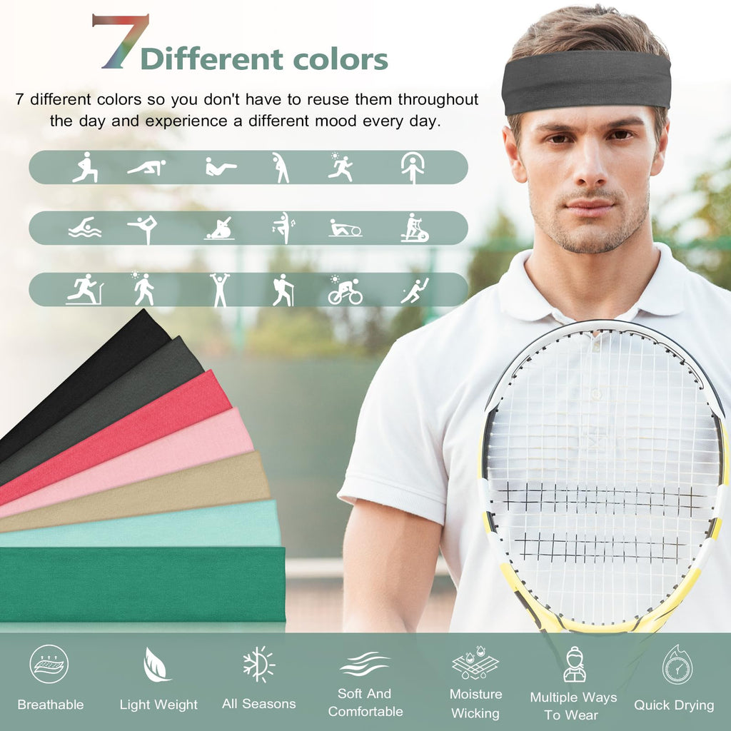 DiyJibb Headbands for Women, Stretchy Non Slip Soft Cotton Cloth Hair Bands for Sports, Workout, Yoga and Running, 7pcs
