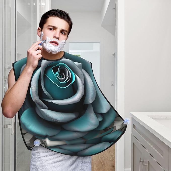 NOUZU Teal Gray Rose Print Beard Bib Apron For Men, Beard Hair Catcher For Men Shaving Trimming,Beard Cape Cloth