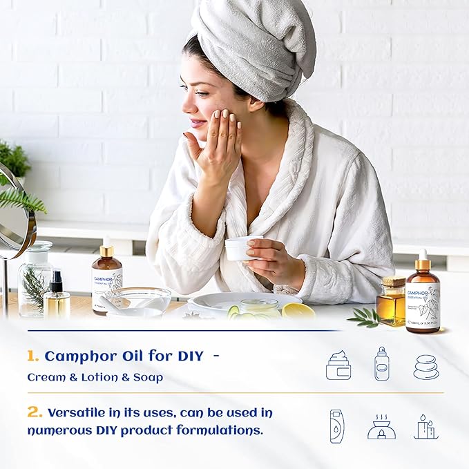 HIQILI Camphor Essential Oil for Aromatherapy, Diffuser, Massage