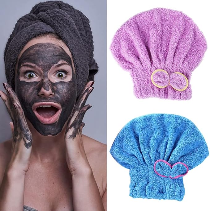 LNJBABAO 2 Pcs Microfiber Hair Drying Towels, Ultra Absorbent Cap Bowknot Turban for Women Adults or Girls, Multicolour