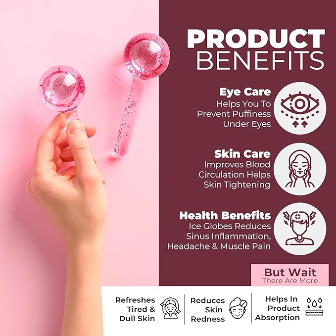 Ice Globes for Face 2Pcs–Enhancing Daily Beauty with Ice Globes for Facials, Skin Tightening & Anti-Aging–Perfect Ice Globes for Reduction of Puffiness & Wrinkles of Face, Neck & Eyes–Pink