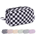 Narwey Checkered Makeup Bag, Travel Cosmetic Bag Organizer, Toiletry Bag Make Up Bags with Organized Pockets for Women (Black Checkerboard, Large)