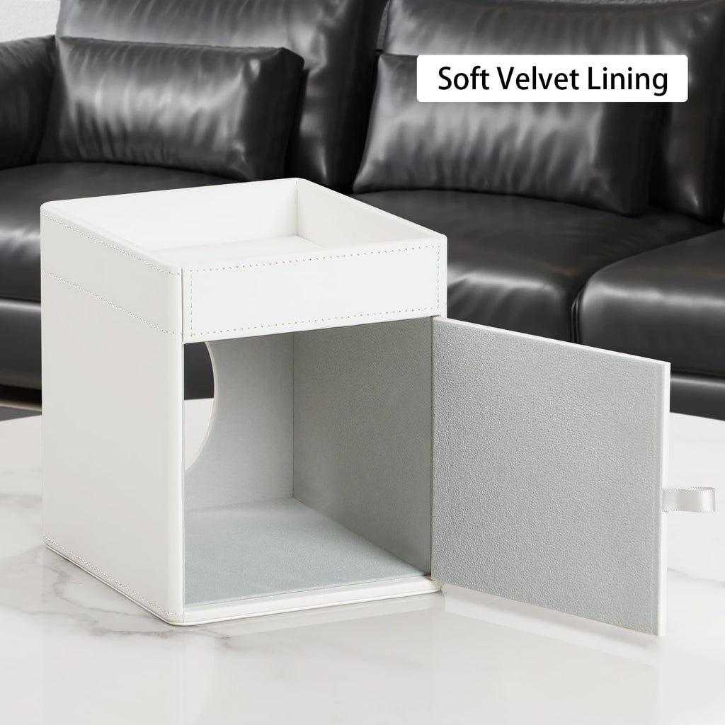 Cretkhp Tissue Box Cover, PU Leather Square Tissue Box Holder with Storage Tray for Bathroom Vanity Countertop Night Stands Bedroom Office Desk, Stylish Tissue Holder Decorative Organizer