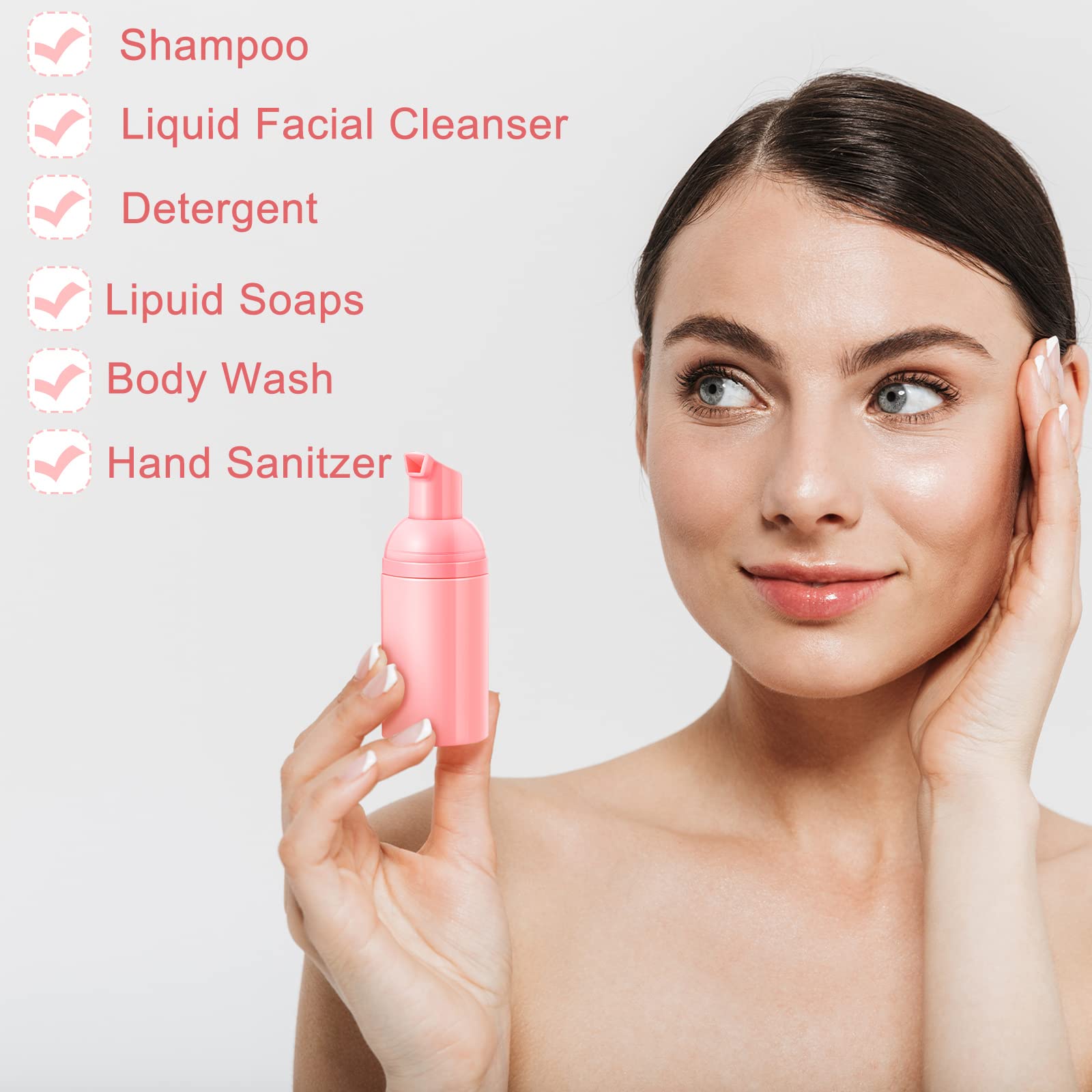 24 Pcs Foam Pump Bottles 1 Oz/ 30 ml Plastic Mini Empty Dispenser Travel Soap Foaming Bottles for Refillable Hand Sanitizer Lash Shampoo(Pink)