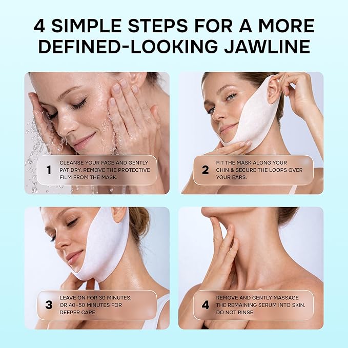 V Line Lifting Mask with Collagen, Retinol & Hyaluronic Acid - Caffeine, Niacinamide Visible Neck Tightening and Chin Lifting Mask for Women - Double Chin Strap for Face & Jawline Shaper - 7 pcs