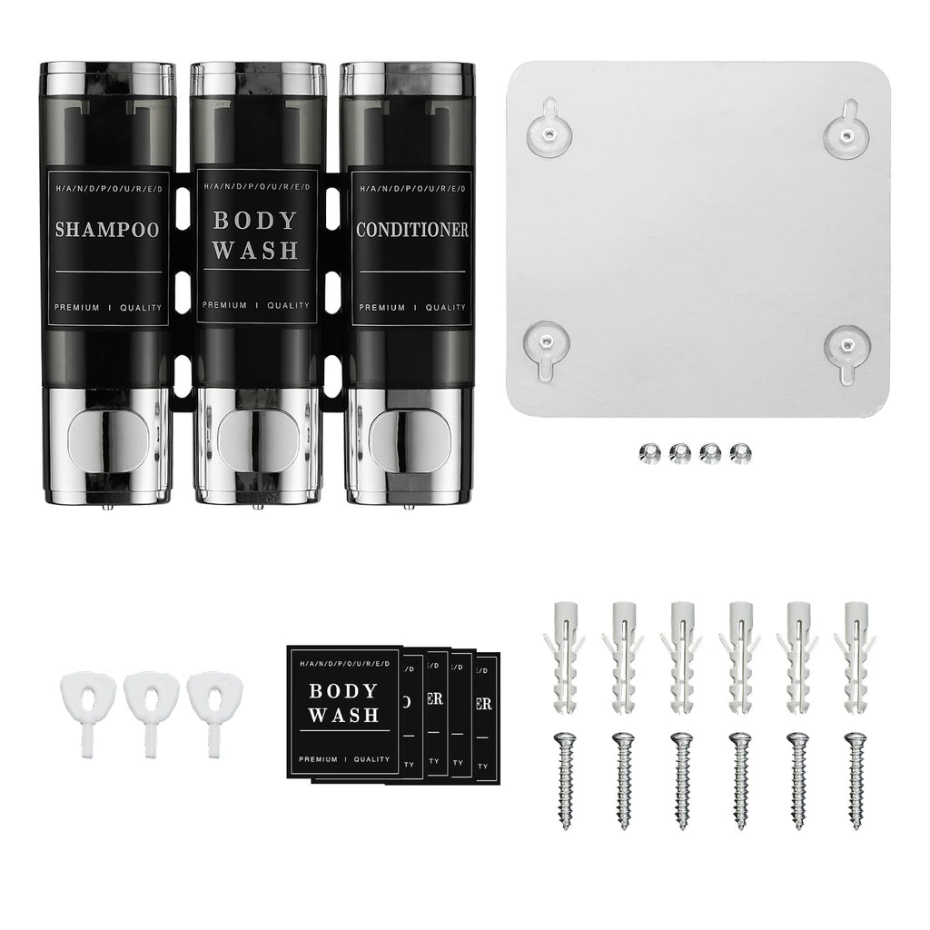 Shower Shampoo Dispenser 3 Chamber No Drill Wall-Mounted,Shampoo and Conditioner Dispenser Shampoo for Shower Wall Mounted Body Wash for Bathroom,Chrome