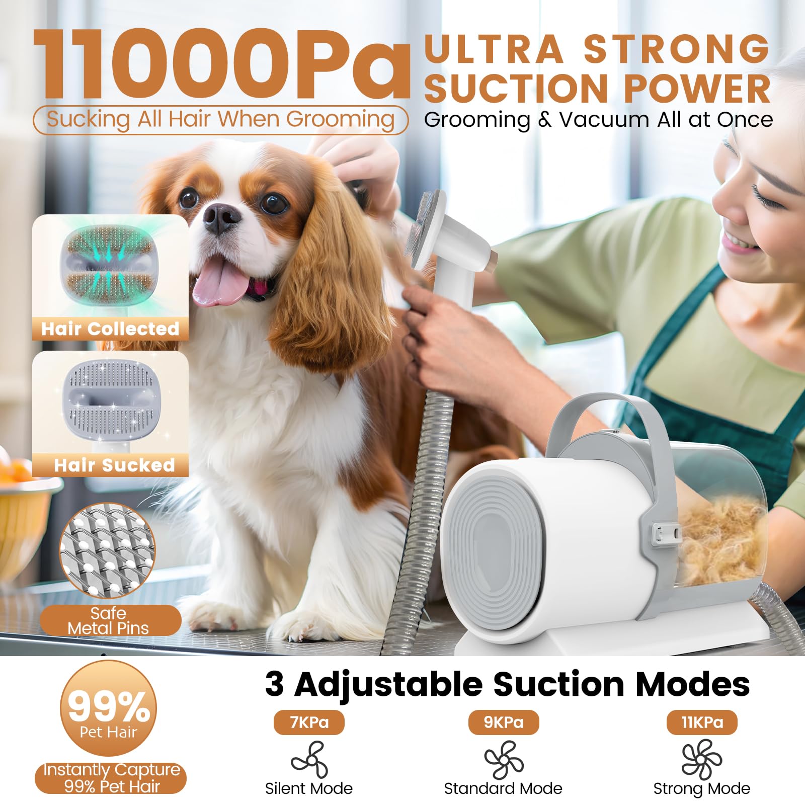 Dog Grooming Vacuum and Kit, Clipper Nail Trimmer Grinder, 2.5L Dust Cup 7 Grooming Tools 11000Pa Pet Vacuum for Shedding Grooming, Dog Hair Vacuum, Home Cleaning, PG50 Plus