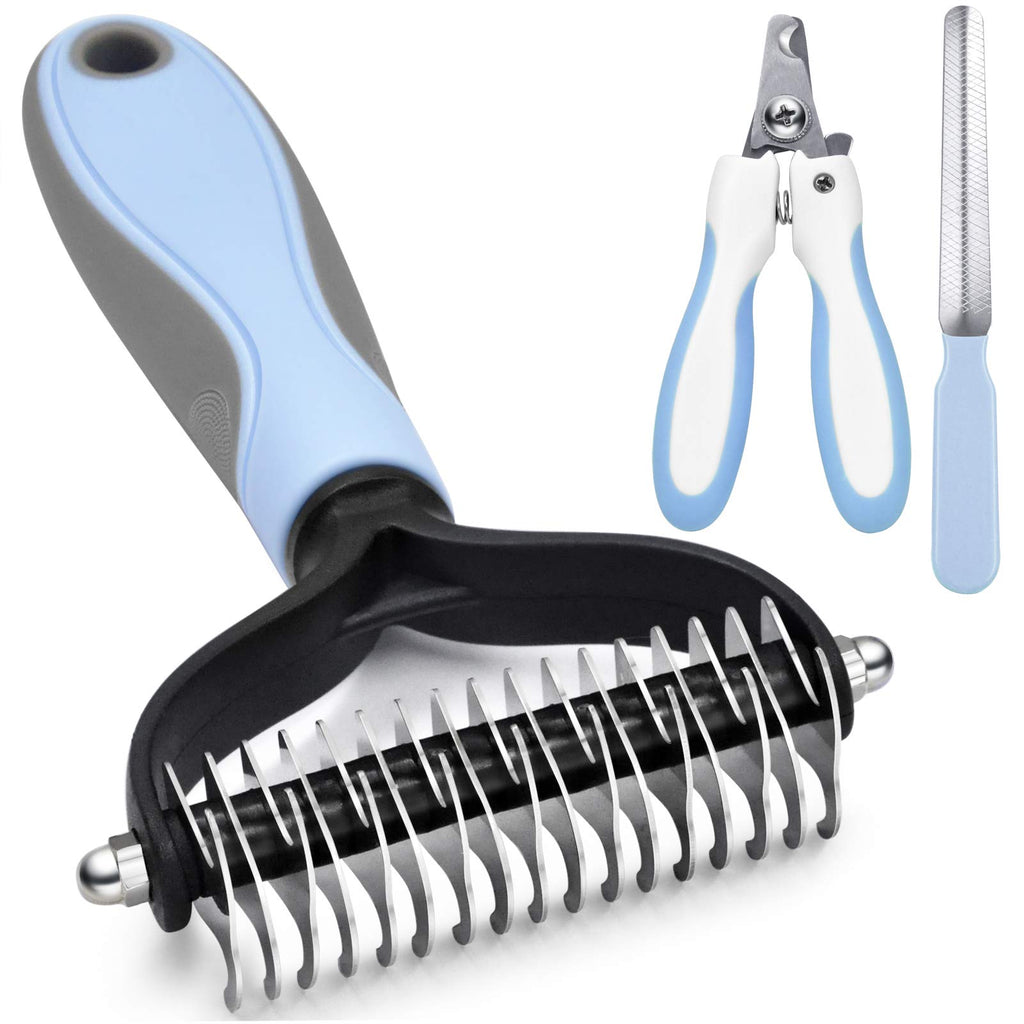 Deshedding Dog Brush - Undercoat Rake for Cats & Dogs - Double Sided Brush for Shedding and Dematting Comb Grooming Tool kit - Nail Clipper & Nail File