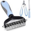 Deshedding Dog Brush - Undercoat Rake for Cats & Dogs - Double Sided Brush for Shedding and Dematting Comb Grooming Tool kit - Nail Clipper & Nail File