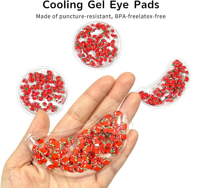 4PCS Gel Eye Ice Pack Set, Cold & Hot Compress, Reusable Cooling Gel Pads for Strain Relief, Relaxation, SPA and Sleep (4 Apples)