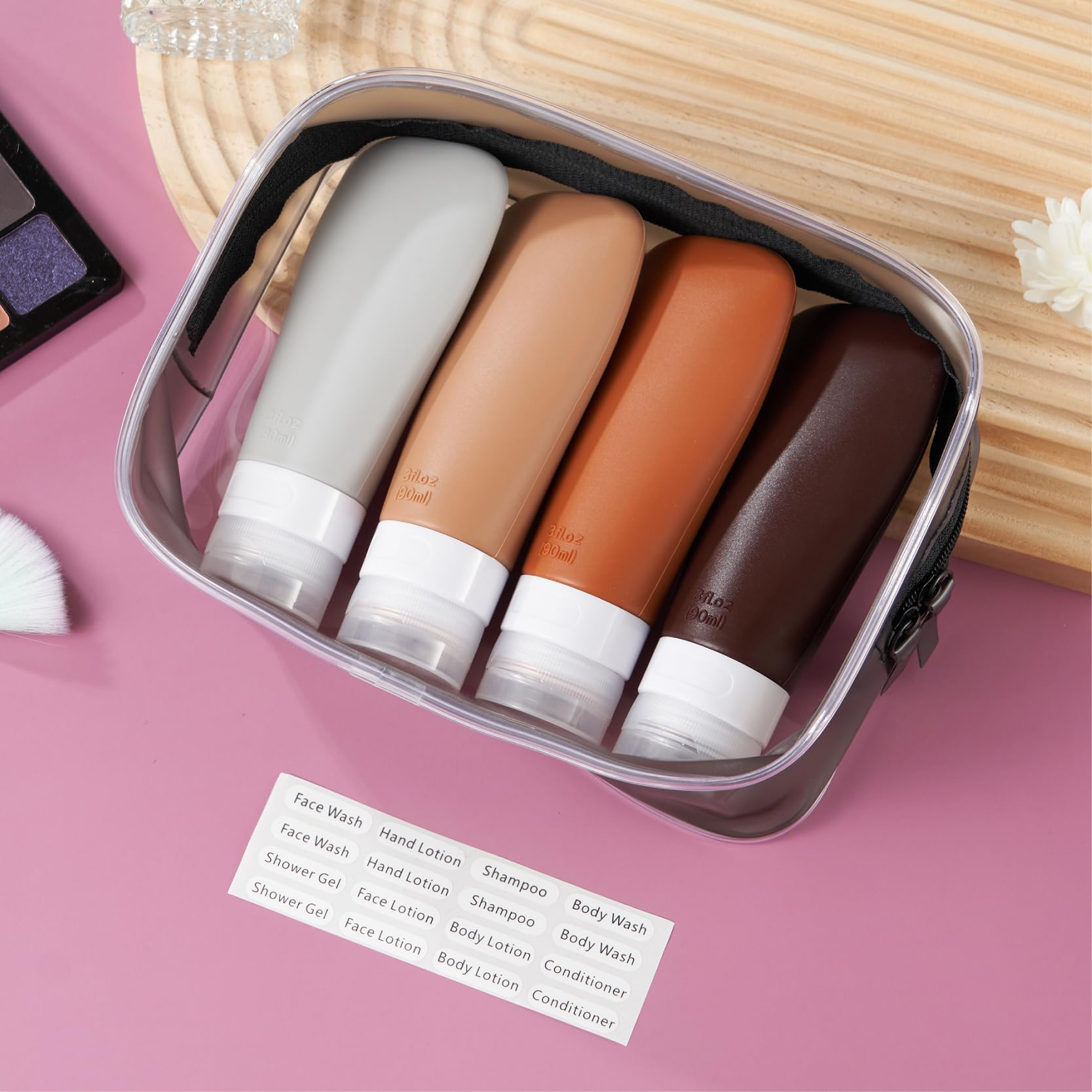 INSFIT Travel Bottles for Toiletries, TSA Approved 3oz Travel Size Toiletries, BPA Free Refillable Travel Toiletry Bottles Airplane Essentials for Shampoo Body Wash
