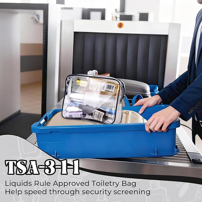 CHICAUP 6 Pieces Clear Makeup Bags Bulk TSA Approved Toiletry Bag for Travel PVC Waterproof Clear Cosmetic Pouch with Zipper for Men and Women Carry-on Travel Essentials (Black)