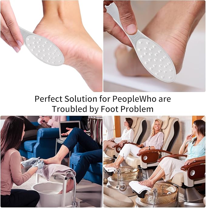 2PCS Stainless Steel Foot Scraper,Professional Foot Rasp Scrubber,Double Sided Pedicure Rasp for Cracked Heel and Dead Foot Skin, Easy to Clean Pedicure Tool(Silver)