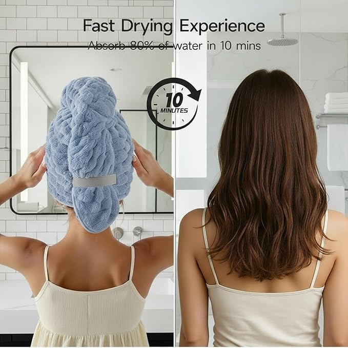 2-Pack Microfiber Hair dring Towel | 50% Faster Drying, Ultra Absorbent & Frizz Control | for Long/Curly Hair | 40 * 11" Large Size | Travel Gym Home Use(Bule,White)