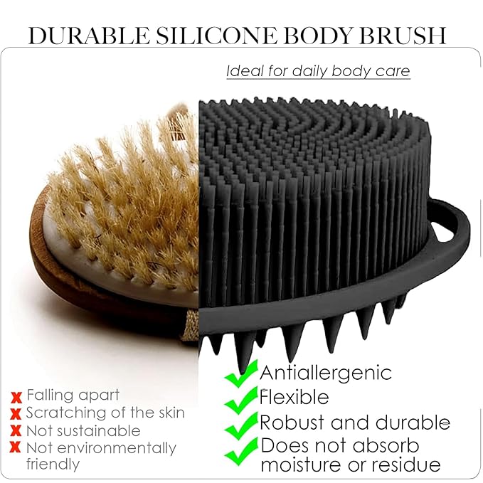 Silicone Body Scrubber – Dual-Sided Silicone Loofah for Shower, Set of 2 Soft Exfoliating Body Bath Shower Scrubber Loofah Brush Easy-to-Clean for Sensitive Kids Women Men All Kinds of Skin
