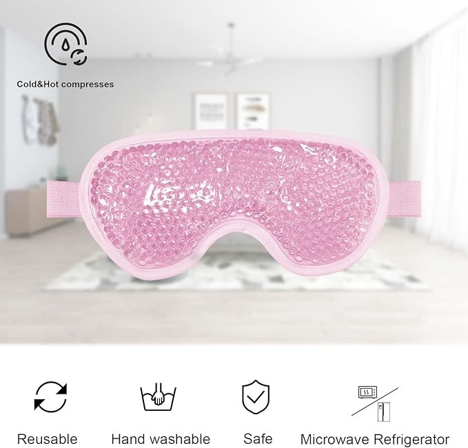 Ruzzut Cooling Gel Eye Mask, 2 PCS Reusable Eye Pad & Cool Compress for for Puffiness & Swelling, Cold Pack with Plush Backing for Migraine & Stress Relief, Pink