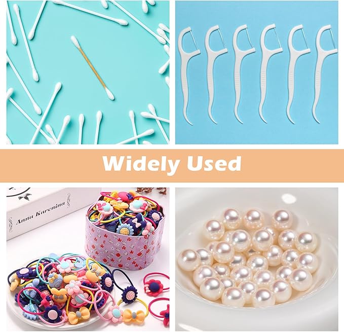 FNANJWQ 4Pcs Travel Cotton Swab Holder, Portable Floss Pick Holder, Metal Cotton Ball Holders for Dental Floss, Clear Dustproof Travel Qtips Case with Lid, Hair Ties Small Items