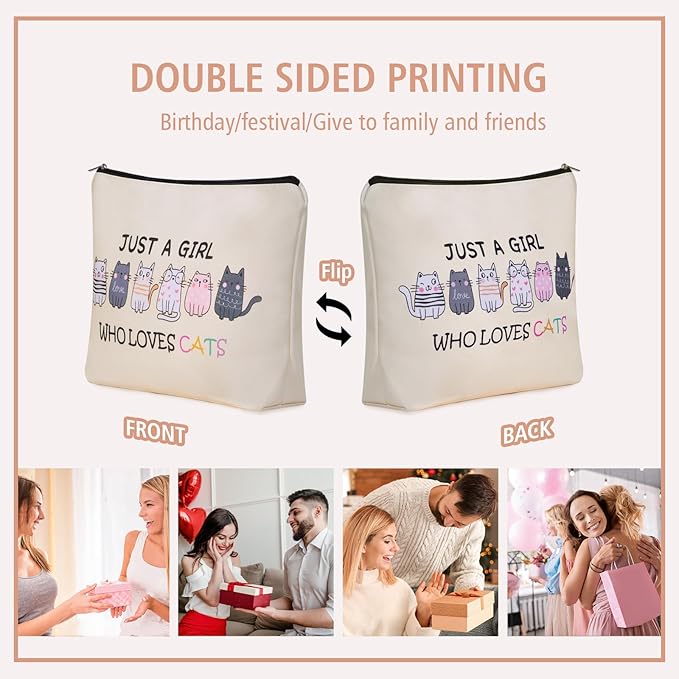 Girlly Cat Mom Makeup Bag For Women & Teen Girl Cat Lover Gifts: Cosmetic Bag & Toiletry Pouch Just A Girl Who Love Cats Themd For Mom, Daughters, Friends.Ideal Gifts For Travel, Birthdays.