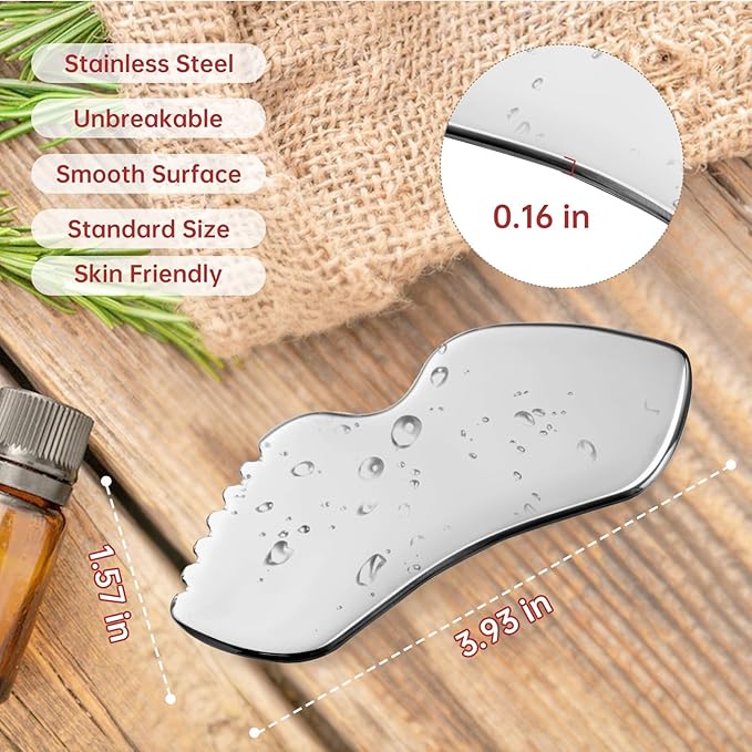 ALOYGUZ Stainless Steel Gua Sha Facial Tools Metal Detail Gua Sha Stone Body Lymphatic Drainage Massager Face Guasha Face Sculpting Tool Skin Care