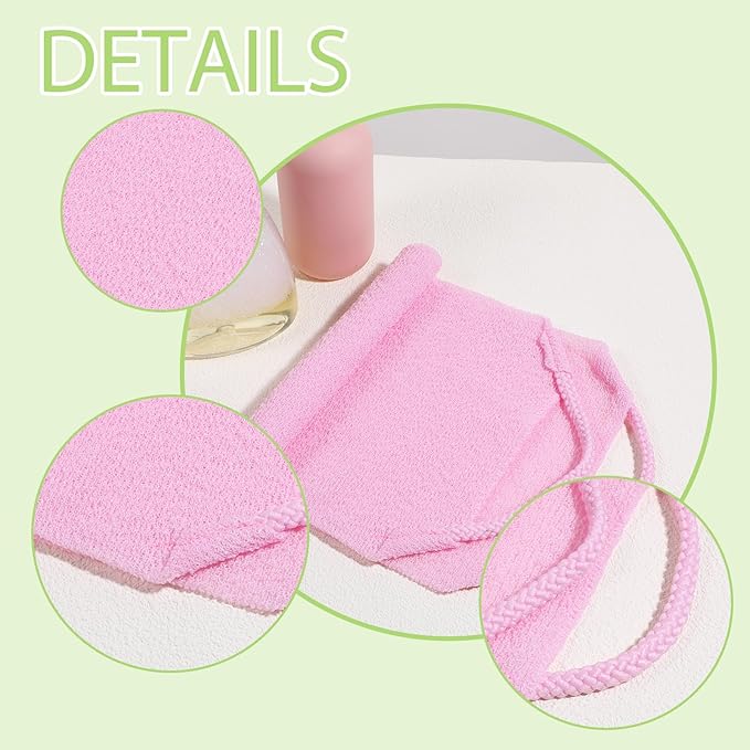 2 PCS Exfoliating Back Scrubber for Women, Double-Side Shower Back Exfoliator with Handles, Winter Bath Shower Tool for Backs Cleaning (Pink, Cyan)