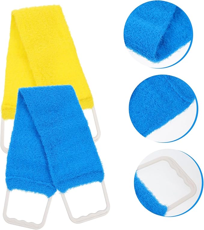 FOMIYES Double Sided Natural Bath Scrubber Massage Towel with Strong Exfoliating Pull Back Strap for Men and Women Long Back Scrubber Belt for Promotes Smooth Skin and Random Random Color
