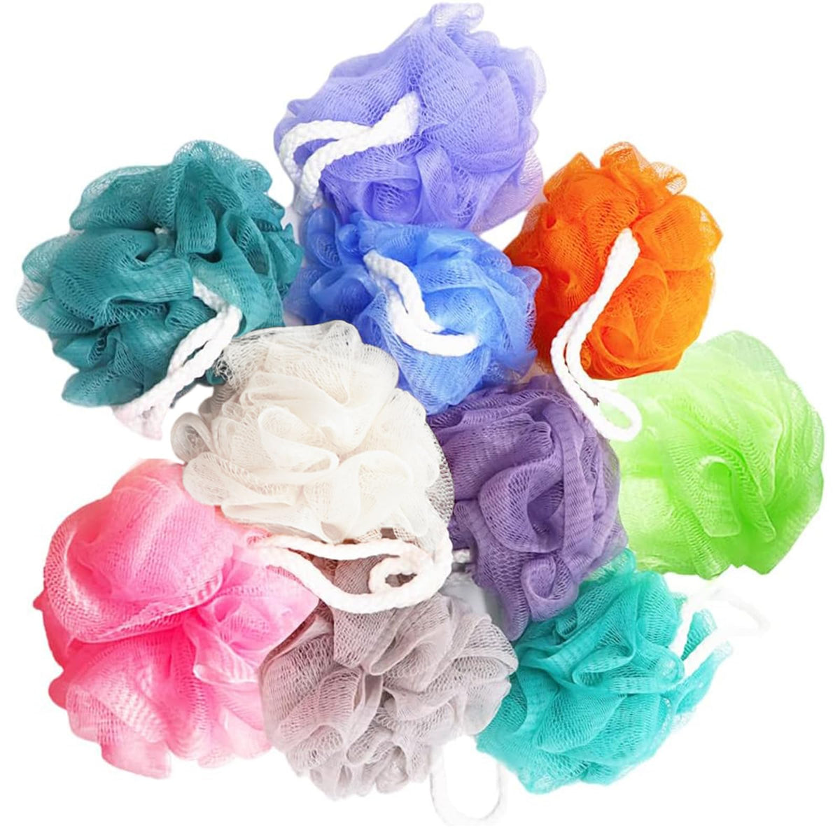10 Pcs Shower Loofahs,Bath Shower Loofah Sponge,Exfoliating Shower Pouf Balls for Women,Men,Body Wash Bathroom,Exfoliate with Beauty Bathing Accessories
