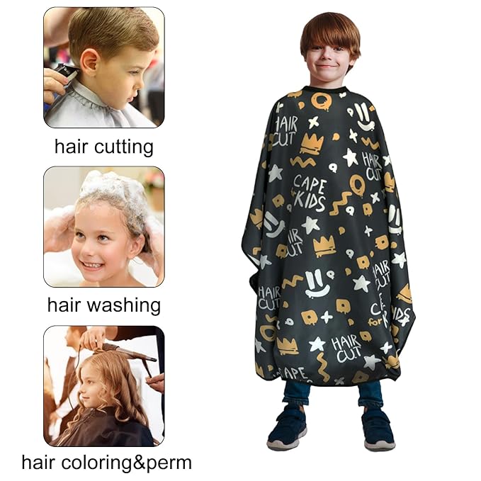 Pelocapa Barber Cape for Kids, Hair Cutting Cape, Professional Salon Hairdressing Cape for boys, Waterproof & Light Weight & Machine Washable - 39”× 51”（Crown Pattern）