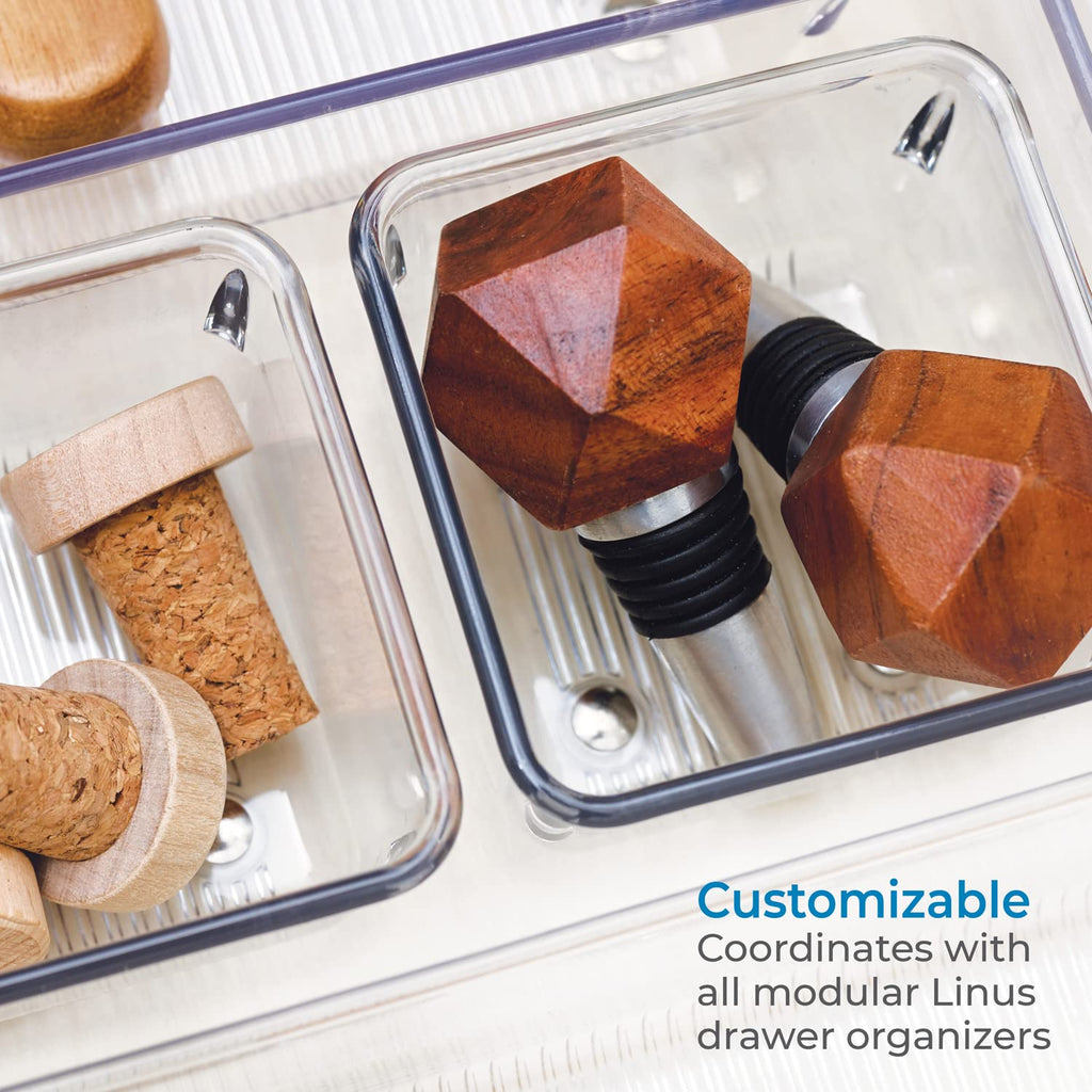 iDesign Linus Plastic Drawer Organizer, 3" x 3" x 2", Set of 2, Clear