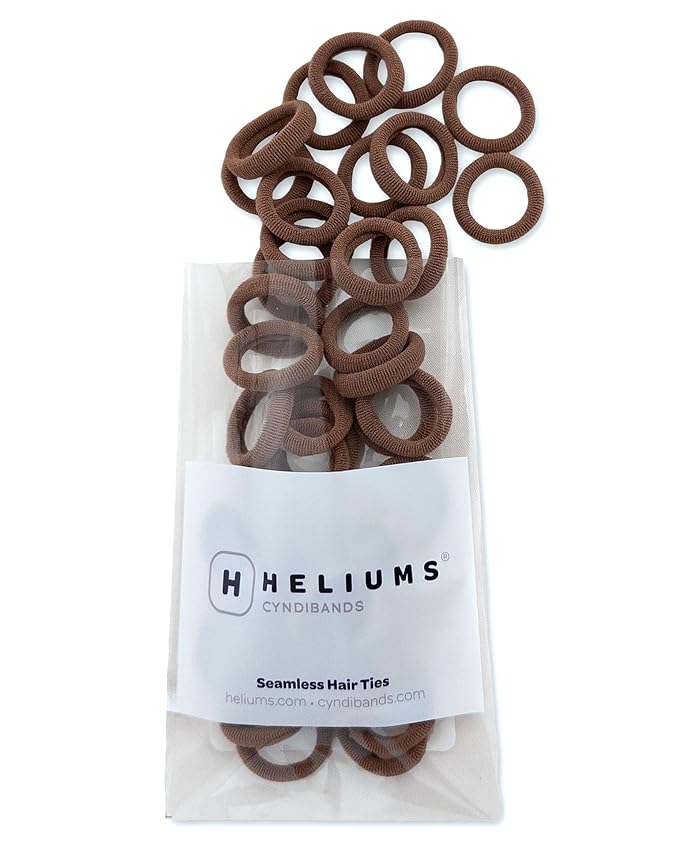 Heliums Extra Small Hair Ties No Damage - Medium Brown - Mini 0.7 Inch Tiny Soft Seamless Hair Bands for Toddlers, Braids, Kids Ponytails- 40 Count