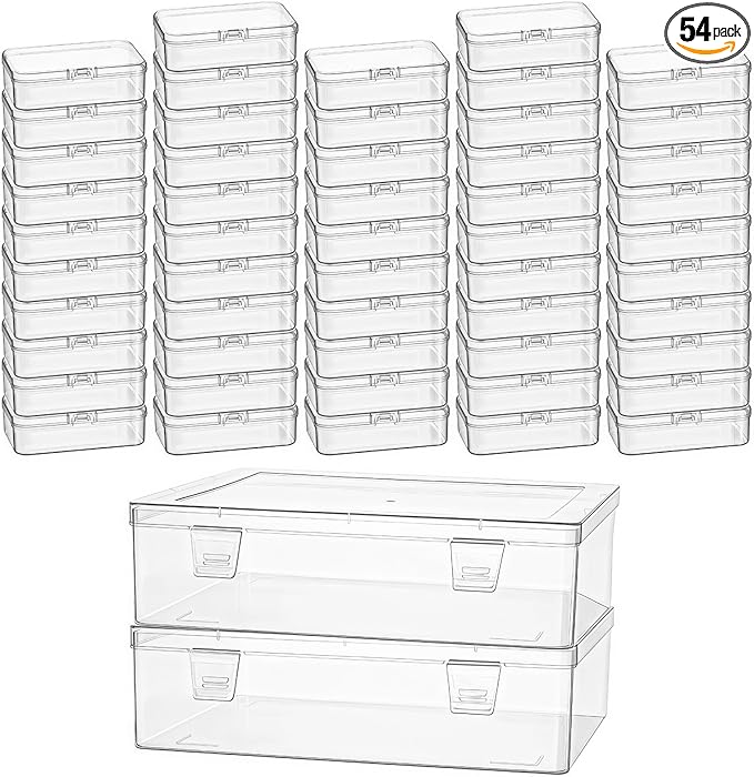 Goodma Small Bead Organizers, 54 Pieces Plastic Storage Cases Mini Clear Containers Transparent Rectangle Craft Supply Boxes with Hinged Lid