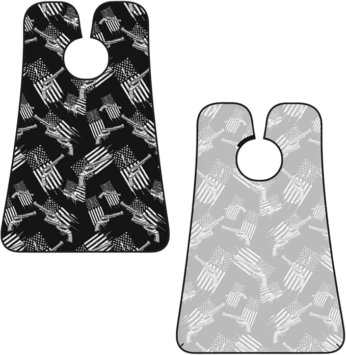 Adjustable Non-Stick Beard Apron, Hair Catcher Cape for Shaving Grooming, Waterproof with Suction Cups Men, Black and White Design American Flag Shave Bib