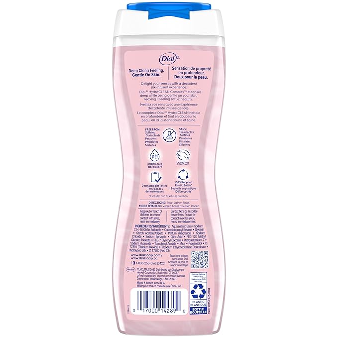 Dial Body Wash, Hydraclean Complex & Vitamin E, Gentle, Leaves Skin Feeling Nourished, Dermatologist-Tested, No Parabens & Sulfates, Pamper & Indulge, Silk & Magnolia, 16 Fl Oz (Pack of 4)