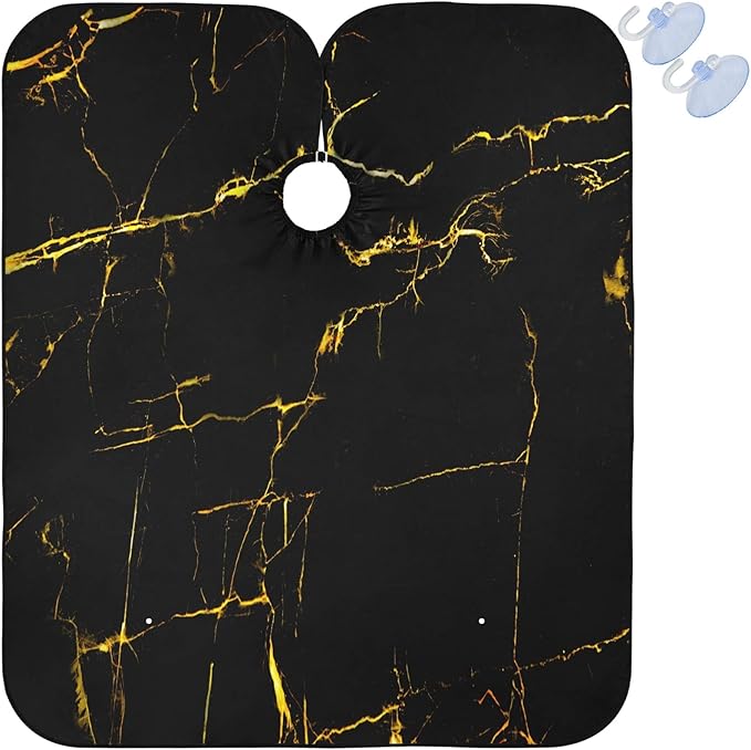 visesunny Gold Vein Black Pattern Barber Cape Anti-Static Hair Cutting Cape with Snap Closure Professional Salon Polyester Beard Shaving Bib Water-Resistant Hairdressing Cape Adjustable Snap