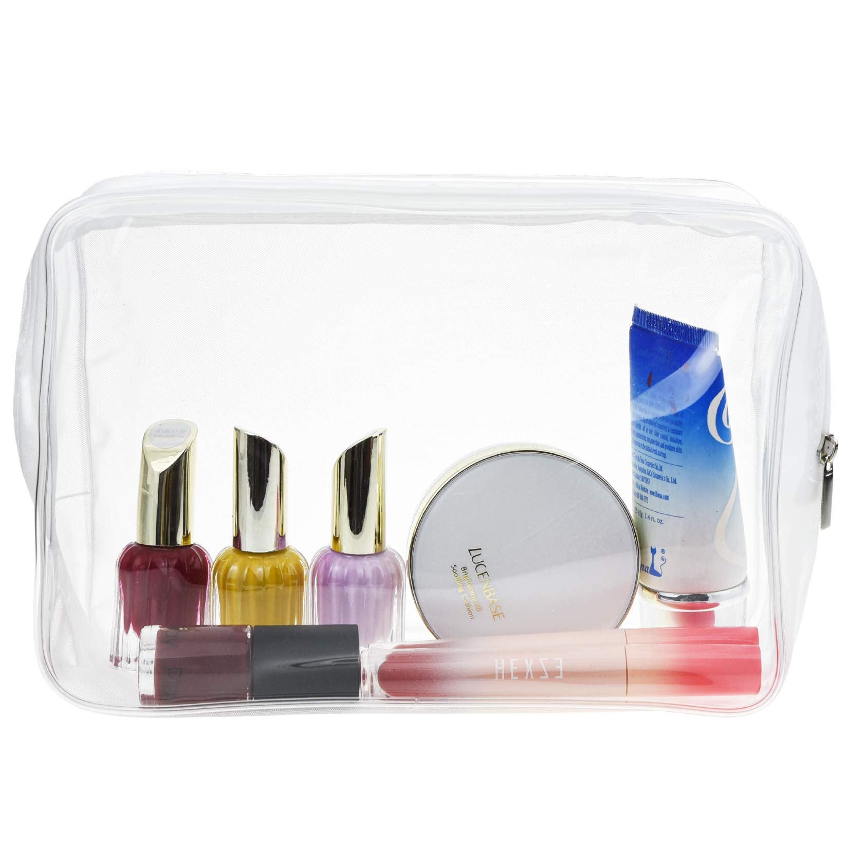 Wobe 5 Packs Clear Cosmetics Bag TSA Approved, PVC Zippered Toiletry Carry Pouch Portable Makeup Bag for Vacation Travel, Bathroom and Organizing Waterproof Makeup Vinyl Case (Large, White)