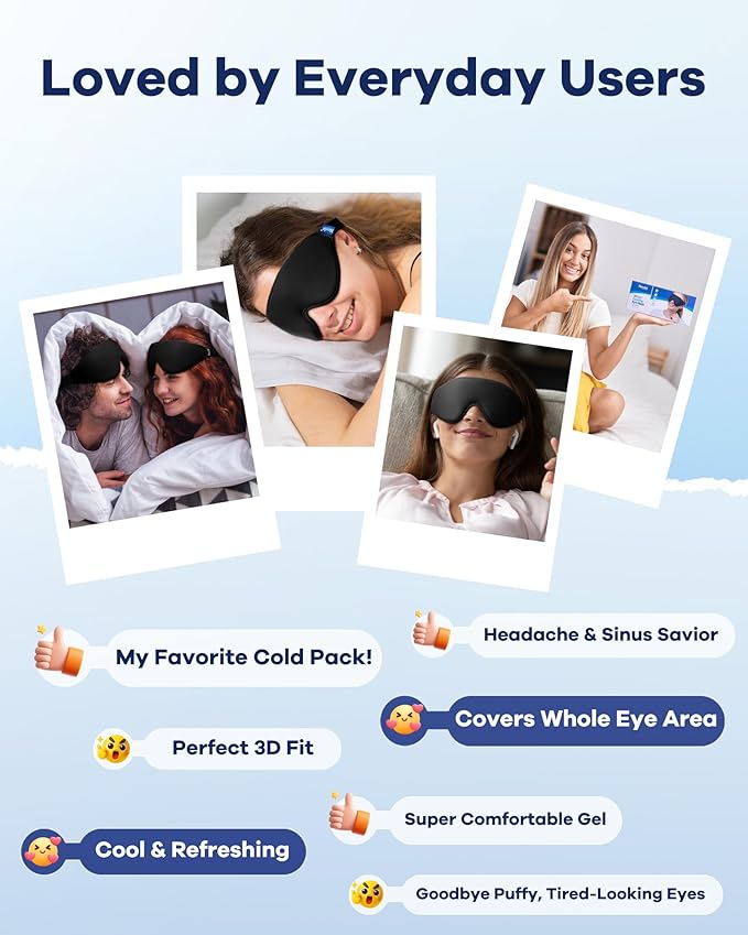 Cooling Gel Eye Mask for Puffy Eyes, Larger Full-Eye Cold Compress for Swelling, Ice-Cold Gel Therapy, Forehead & Upper Cheek Cooling Relief, Reusable Ice Pack for Eyes, FSA Eligible HSA, Black