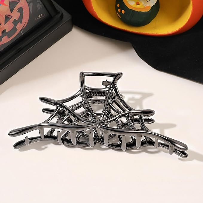 3PCS Black Spider Web Skeleton Hand Skull Hair Claw Clips for Women And Girls, Hiphop Metal Large Medium Size for Thick Thin Hair, Headband Barrette for styling Hair Accessories Party Gift (Black Gun)