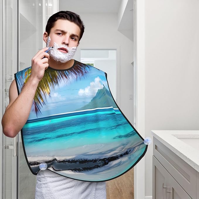 Tahiti Beach Print Beard Bib Shaving Apron, Beard Hair Trimming Cape Gift For Dad